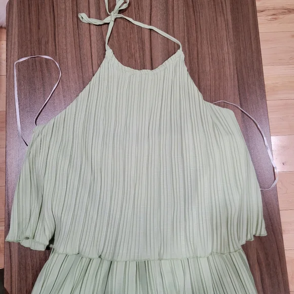 Lulus Women's Lime Green Plisse Sleeveless Wide-Leg Jumpsuit Size L Summwr Chic - Picture 4 of 16